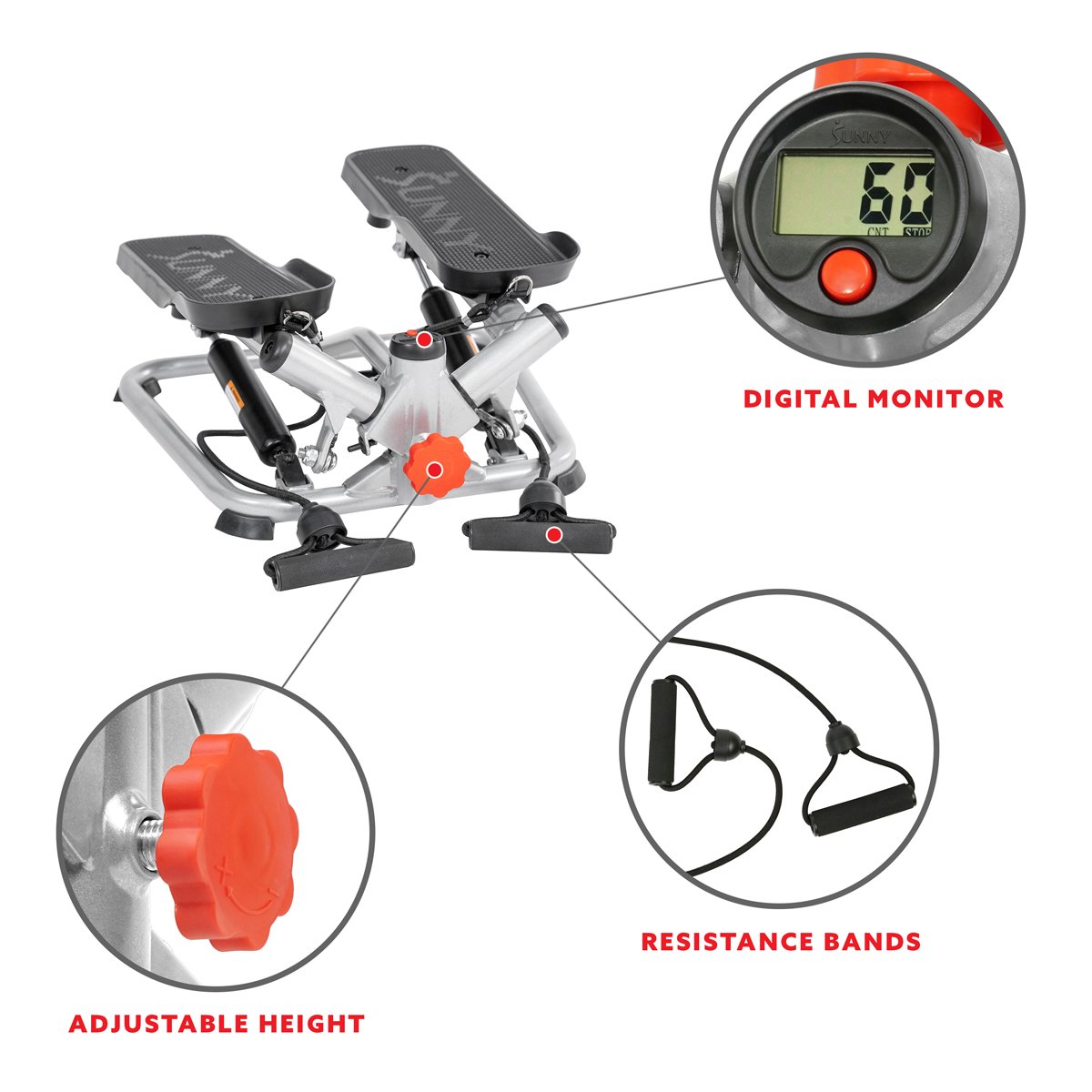 Sunny Health & Fitness Máquina escalonadora con Bandas de Resistencia SF-S0979